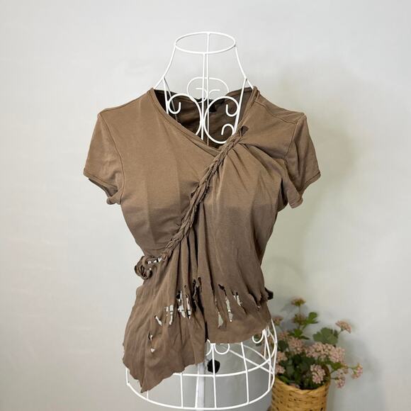 Stunning 90s express vintage y2k going out distressed grunge brown baby tee - Picture 2 of 6
